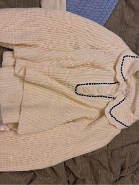 For Love And Lemons Cream Ribbed Crewneck Sweater with Satin Waist Tie